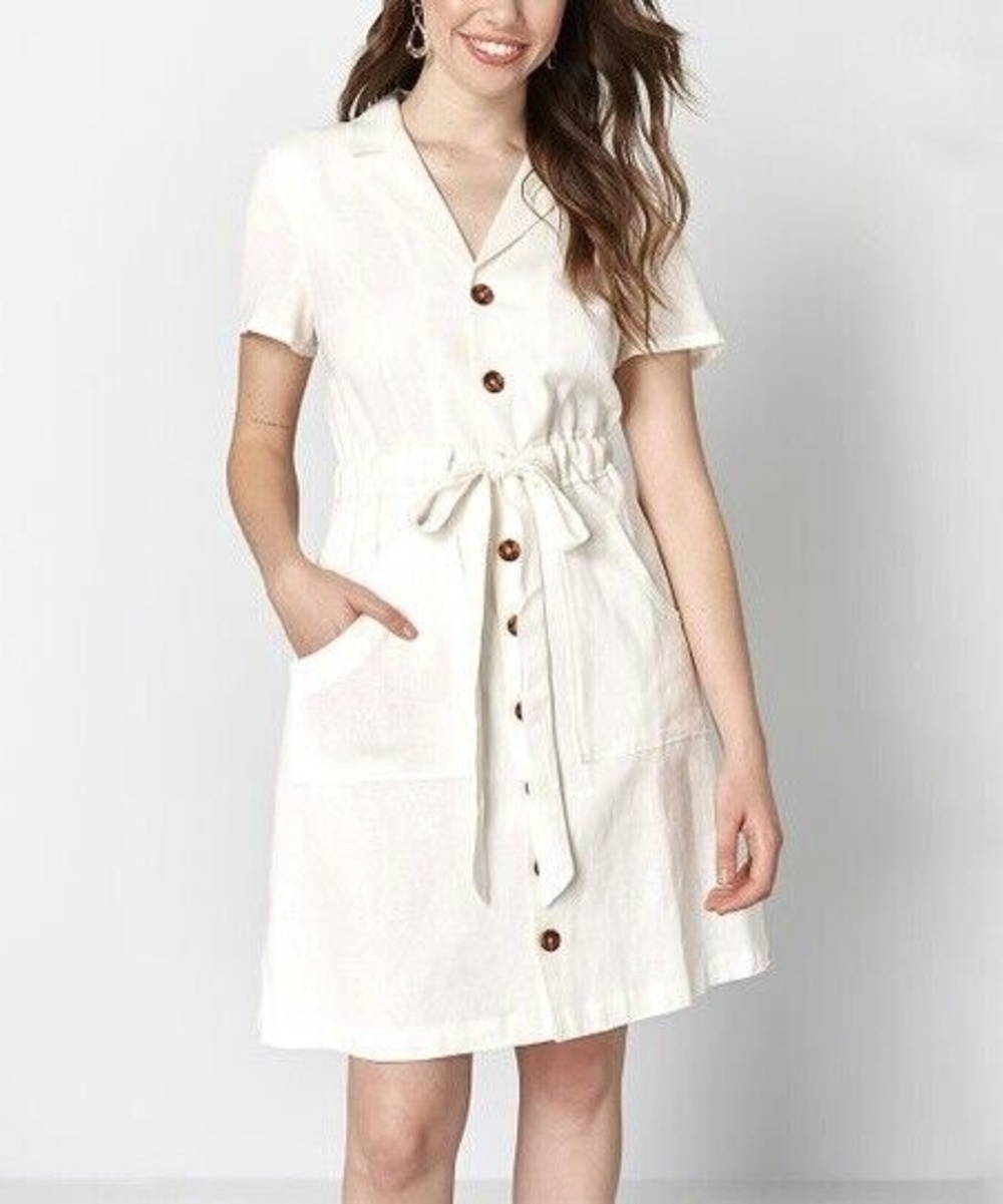 Linen Blend ModCloth Button Front Dress Ivory L